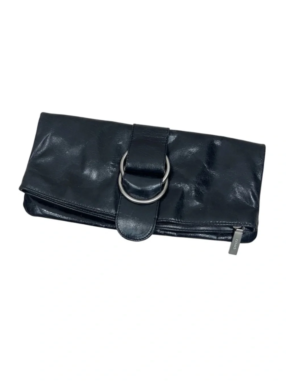 Hobo International Leather Foldover Metal Ring Madeline Clutch Purse